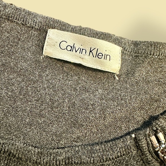 NWT Calvin Klein Gray Sweater Knit Midi Dress With Silver Zipper Details Size M - Picture 7 of 12